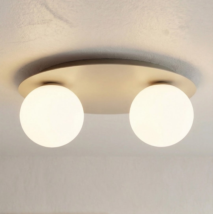 Plafonnier Solar 2 lumières beige, verre blanc