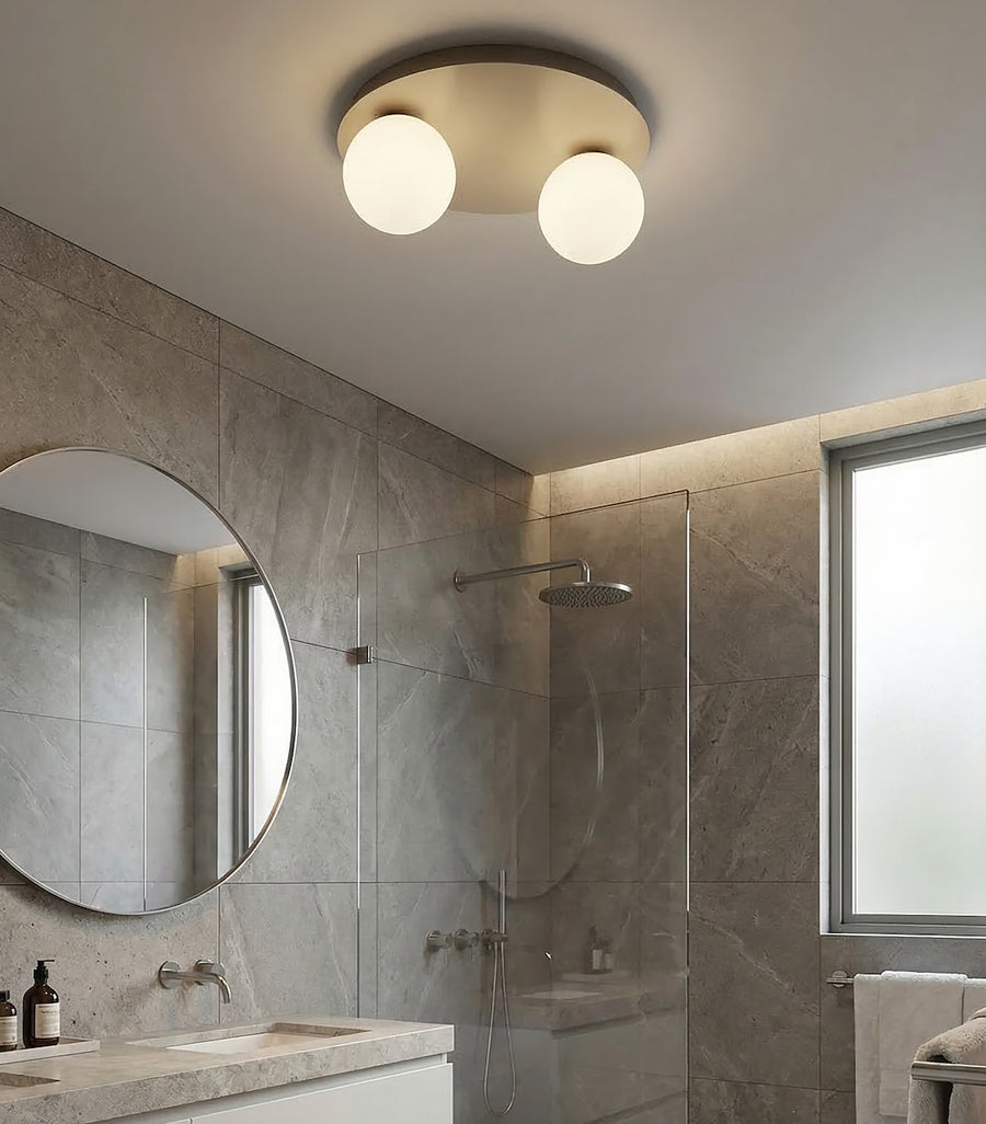 Plafonnier Solar 2 lumières beige, verre blanc