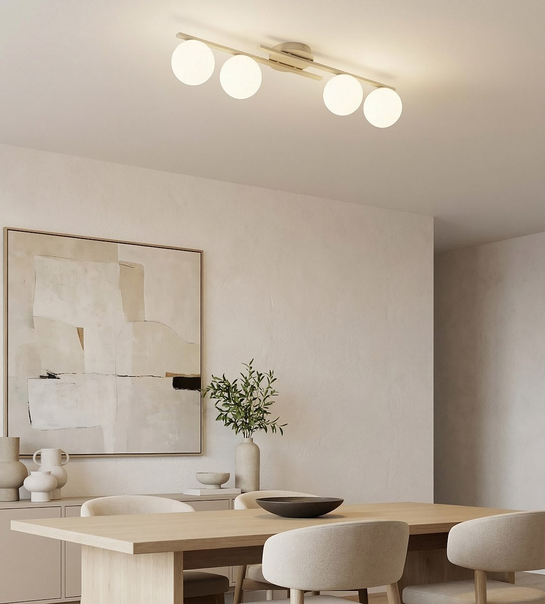 Plafonnier Kairo 4 lumières beige, verre blanc