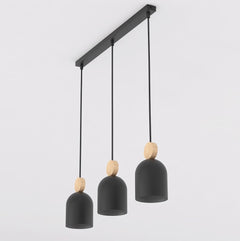 Suspension Mesi 3 lumières noire, bois, H 11 cm