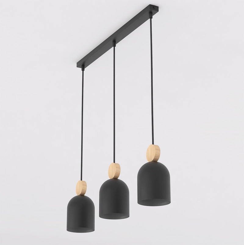 Suspension Mesi 3 lumières noire, bois, H 11 cm