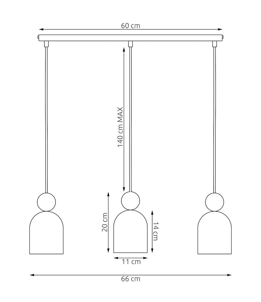 Suspension Mesi 3 lumières noire, bois