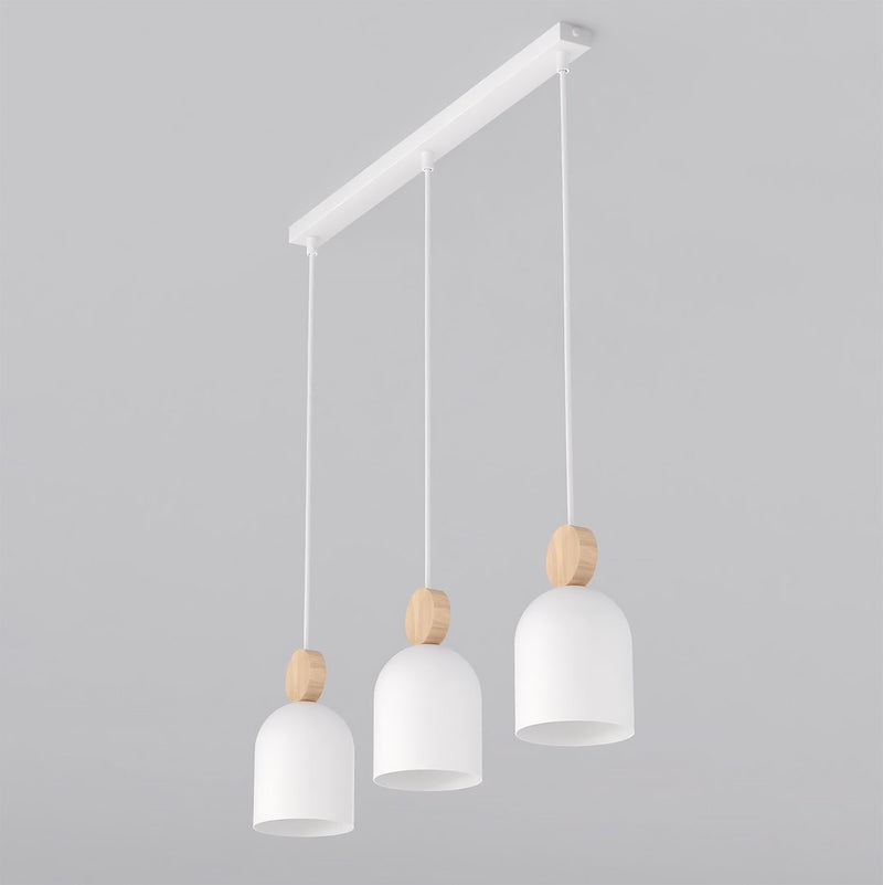 Suspension Mesi 3 lumières blanche, bois, H 11 cm