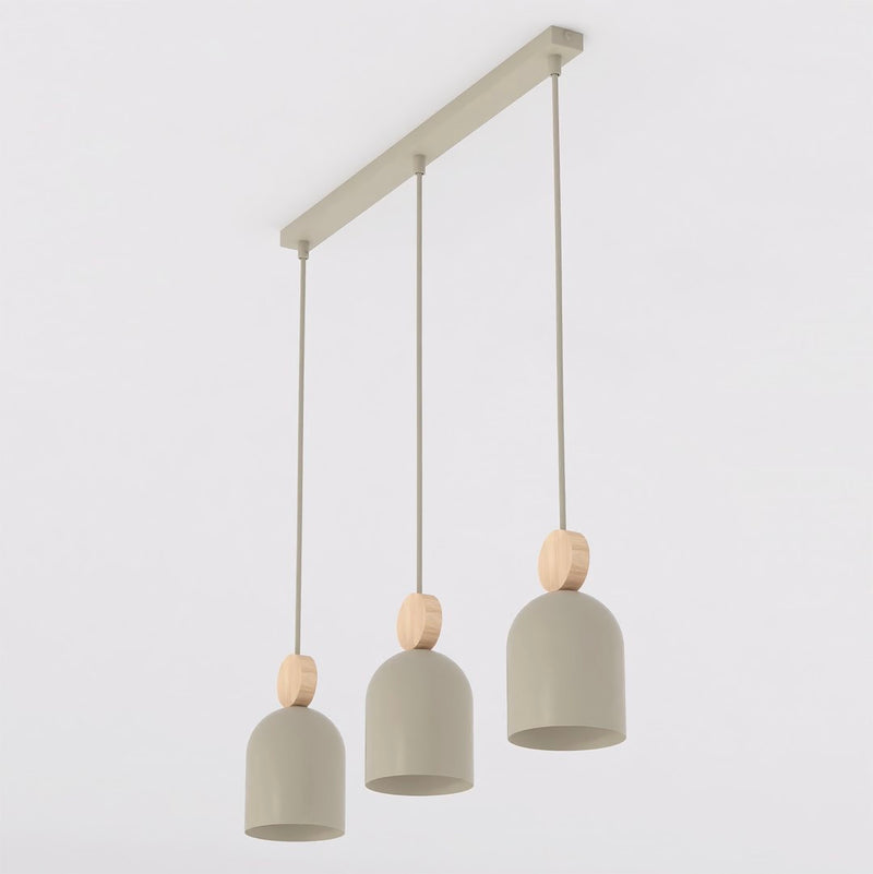 Suspension Mesi 3 lumières beige, bois, H 11 cm