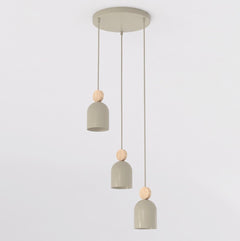 Suspension Mesi 3 lumières beige, bois, H 34 cm
