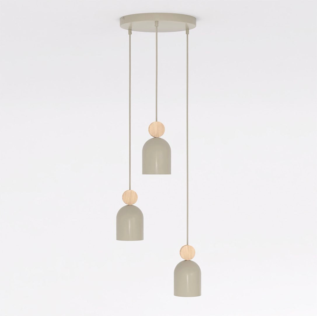 Suspension Mesi 3 lumières beige, bois, H 34 cm