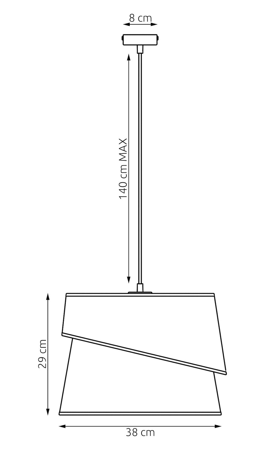 Schéma technique coté indiquant les dimensions et la hauteur maximale du câble.
