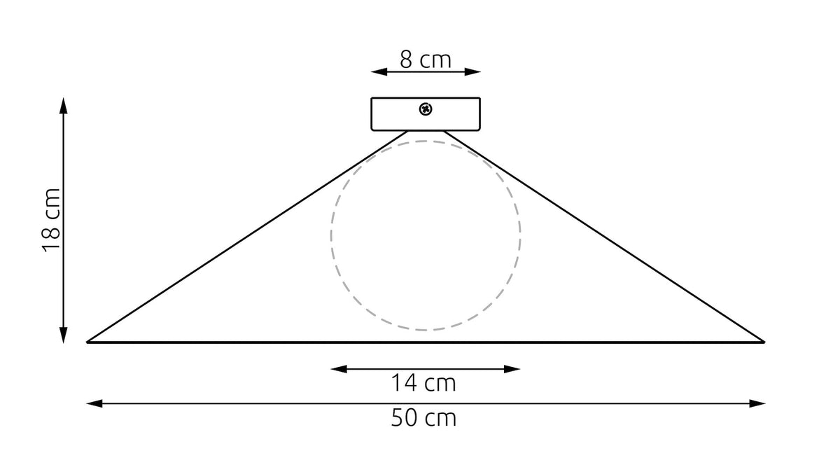 Schéma coté du plafonnier : 50 cm de diamètre, 18 cm de hauteur, base 8 cm