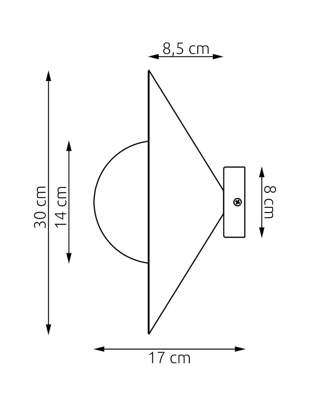 Schéma technique coté : hauteur 30 cm, profondeur 17 cm, socle mural de 8 cm