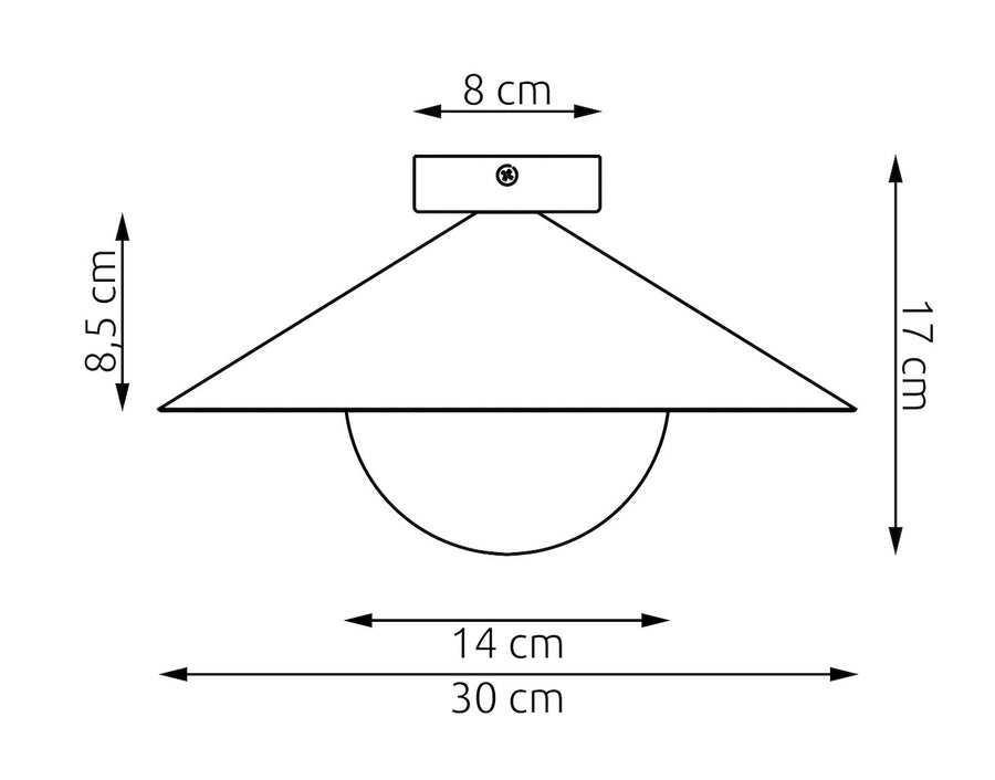 Schéma coté du plafonnier avec hauteur, diamètre et base de fixation