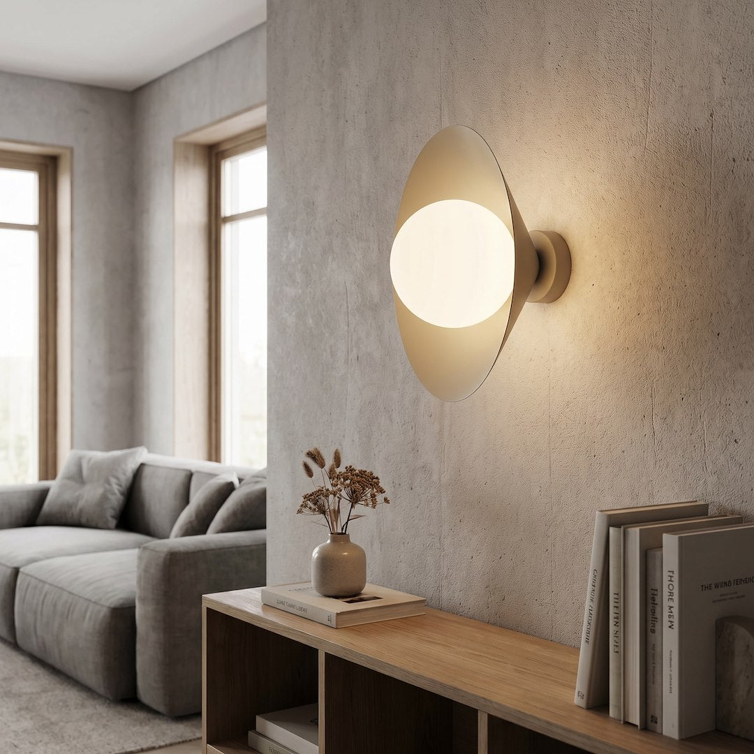 Applique murale Mono beige, verre blanc, H 30 cm