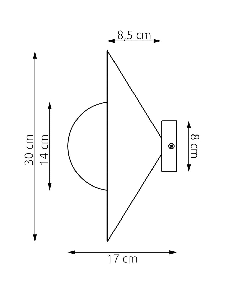 Schéma technique coté du luminaire avec dimensions en centimètres.