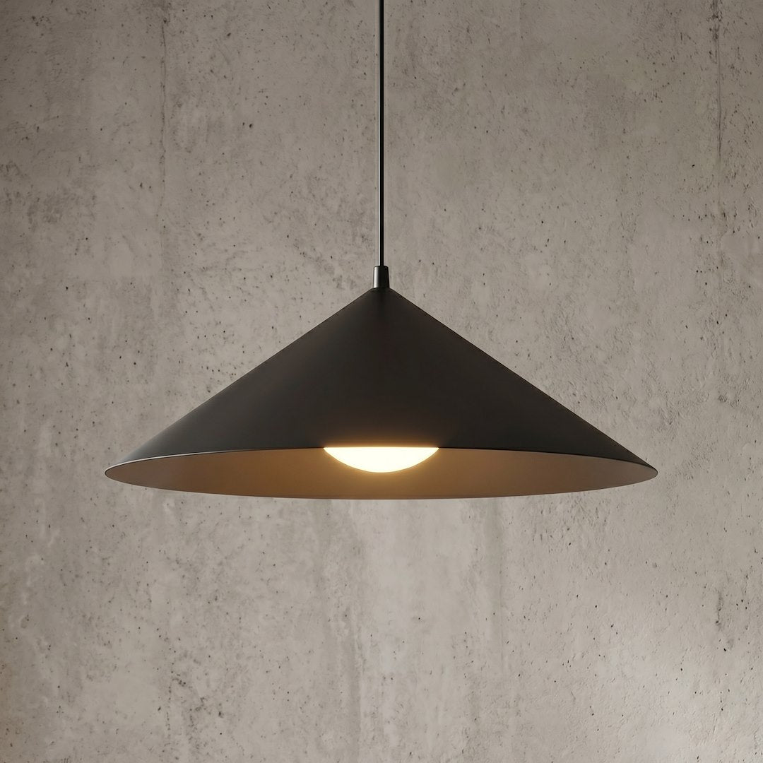 Suspension Mono noire, verre blanc, H 50 cm