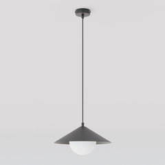 Suspension Mono noire, verre blanc, H 30 cm