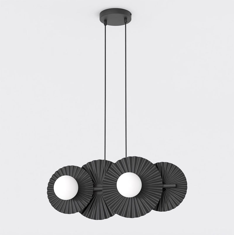 Suspension Umbra 4 lumières noire, verre blanc