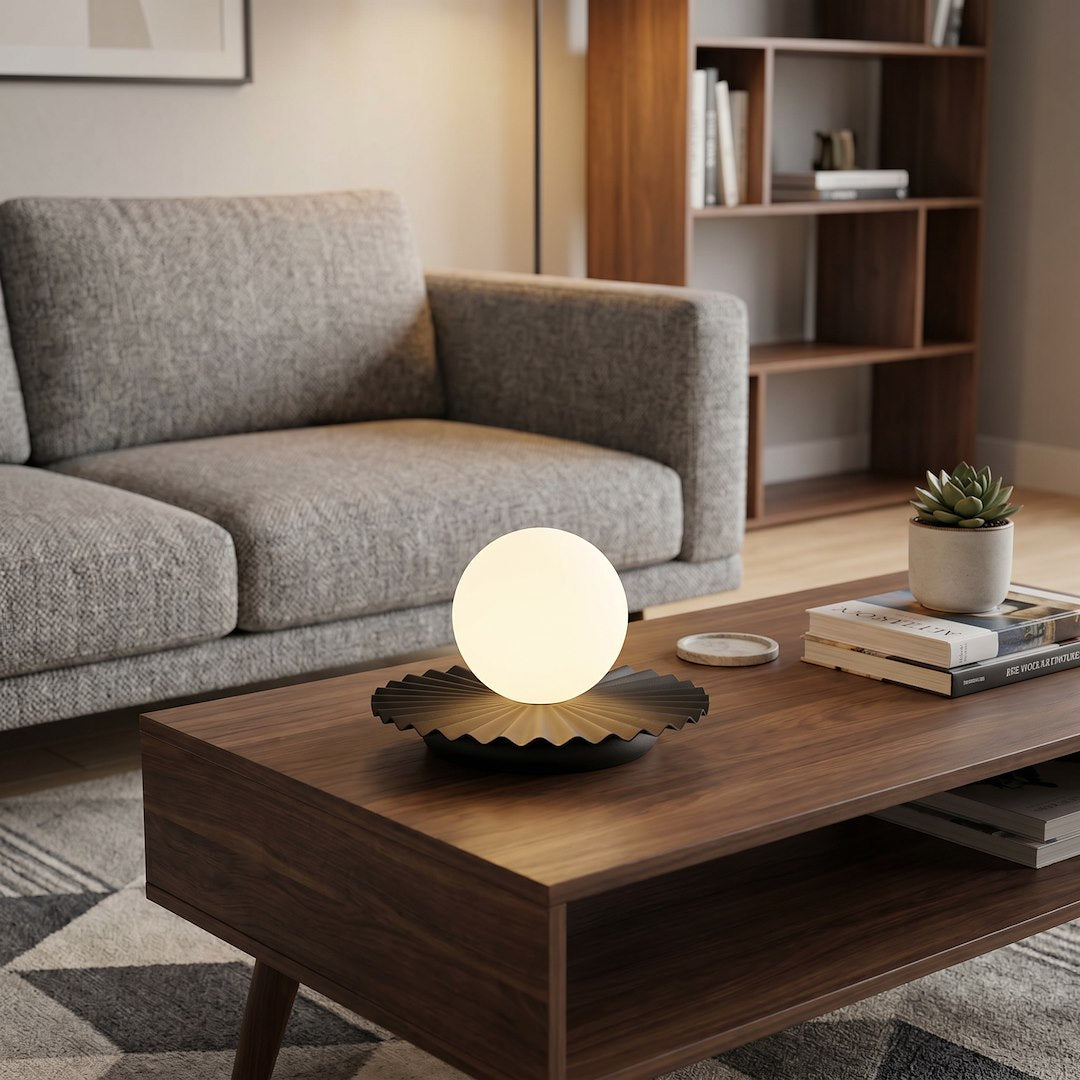 Lampe à poser Umbra noire, verre blanc
