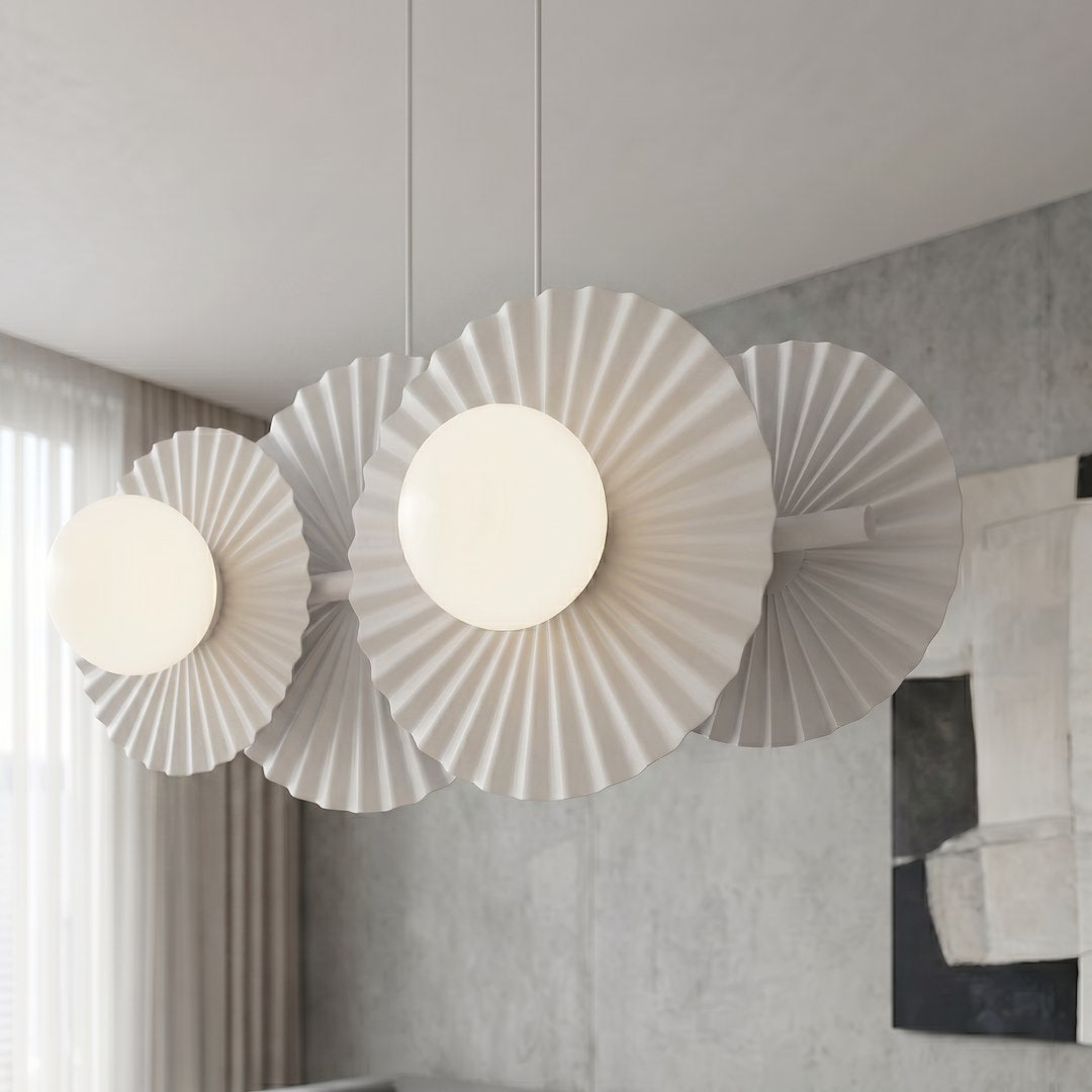 Suspension Umbra 4 lumières blanche, verre blanc