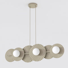 Suspension Umbra 6 lumières beige, verre blanc
