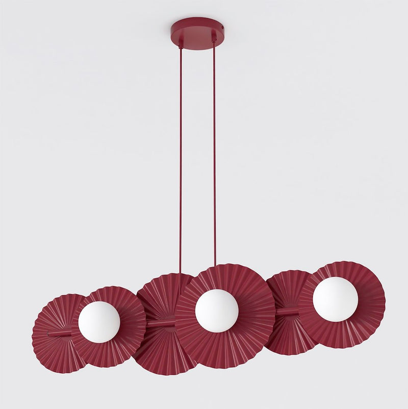 Suspension Umbra 6 lumières bordeaux, verre blanc