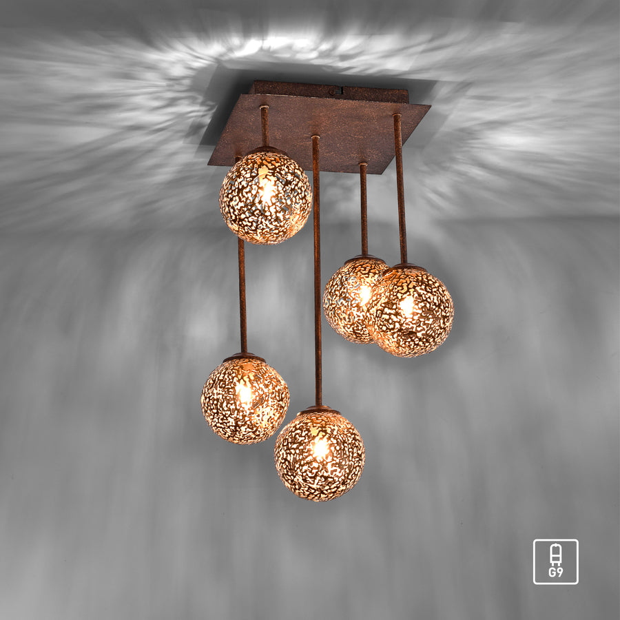 Plafonnier Greta 5 lumières rouille et doré