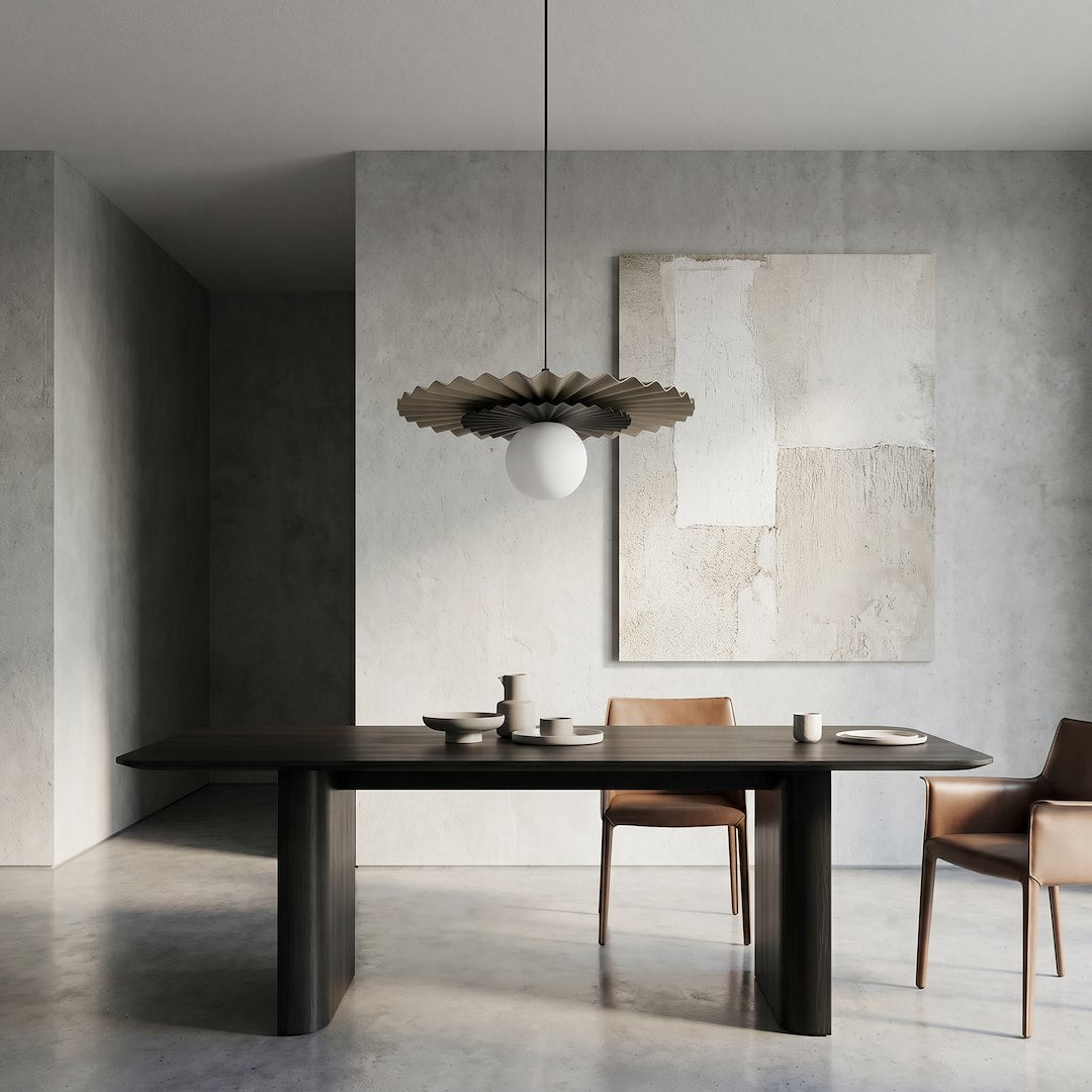Suspension Umbra noire et beige, verre blanc