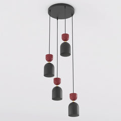 Suspension Gaudi 3 lumières noire et bordeaux, H 38 cm