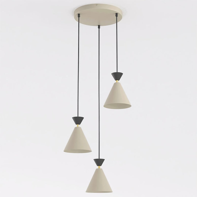 Suspension Klever 3 lumières beige et noire, H 40 cm