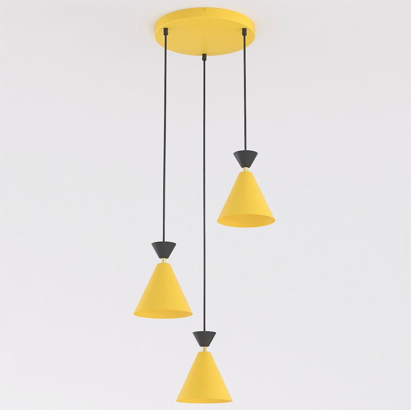 Suspension Klever 3 lumières orange et noire, H 40 cm