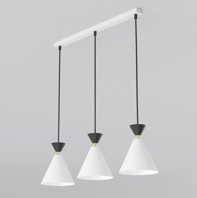 Suspension Klever 3 lumières blanche et noire, H 16 cm