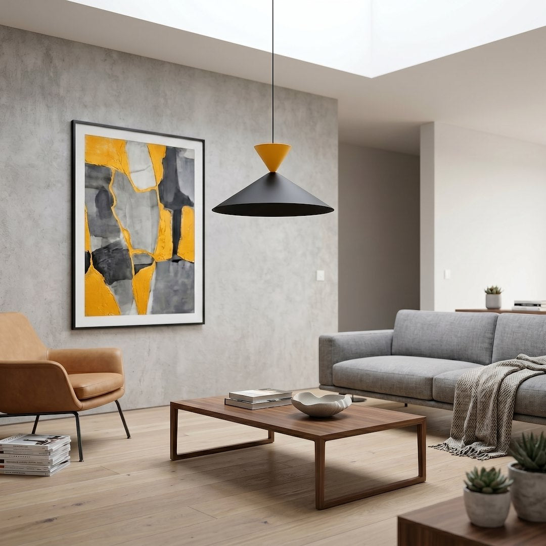Suspension Ralf noire et orange, H 40 cm