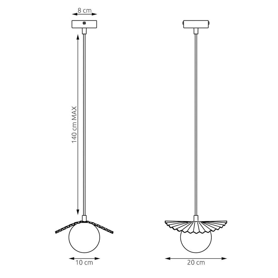 Suspension Flora noire, verre blanc
