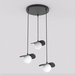 Suspension Flora 3 lumières noire, verre blanc