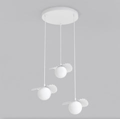 Suspension Flora 3 lumières blanche, verre blanc