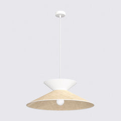 Suspension Softa blanche, rotin marron et blanc