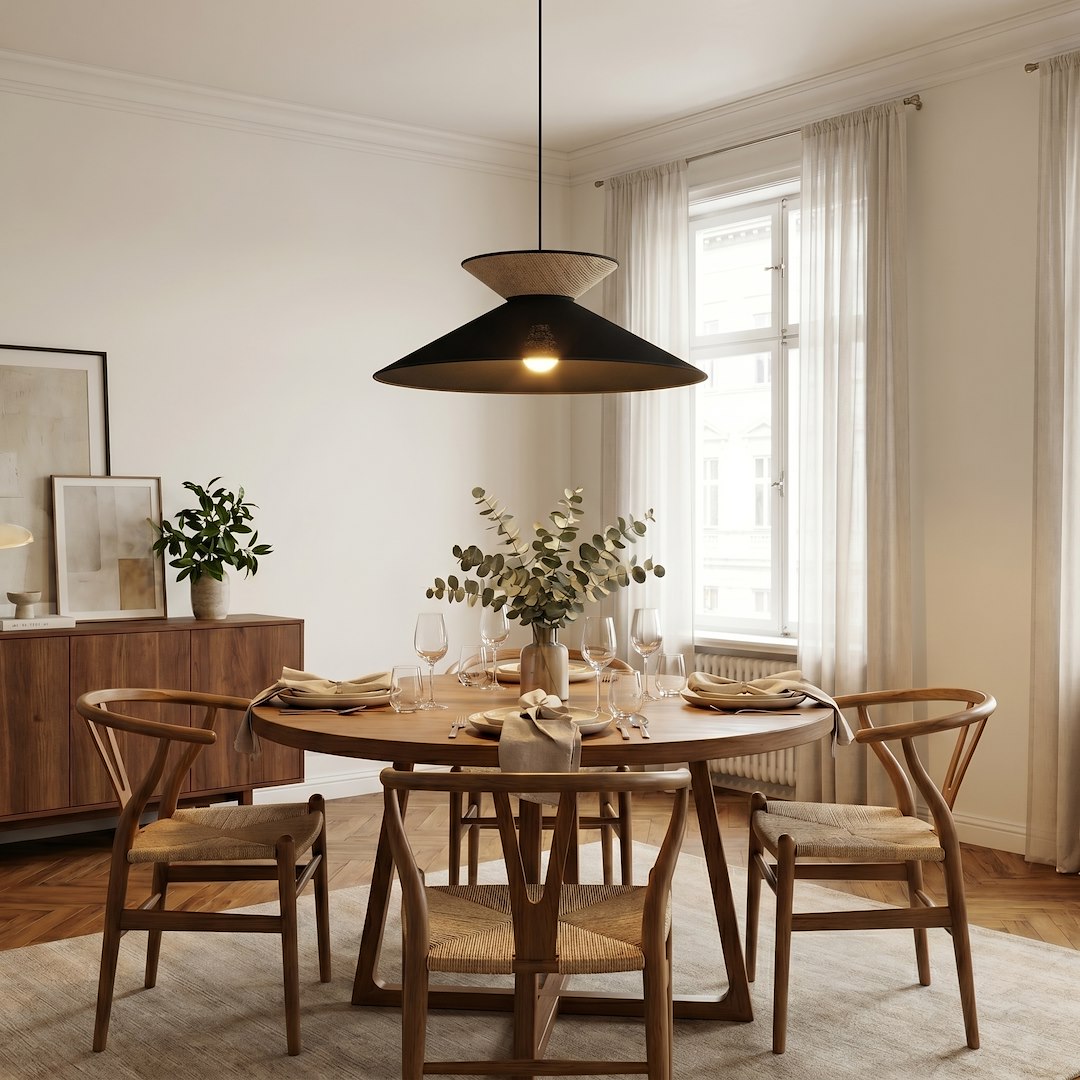 Suspension Softa noire, rotin noir et marron