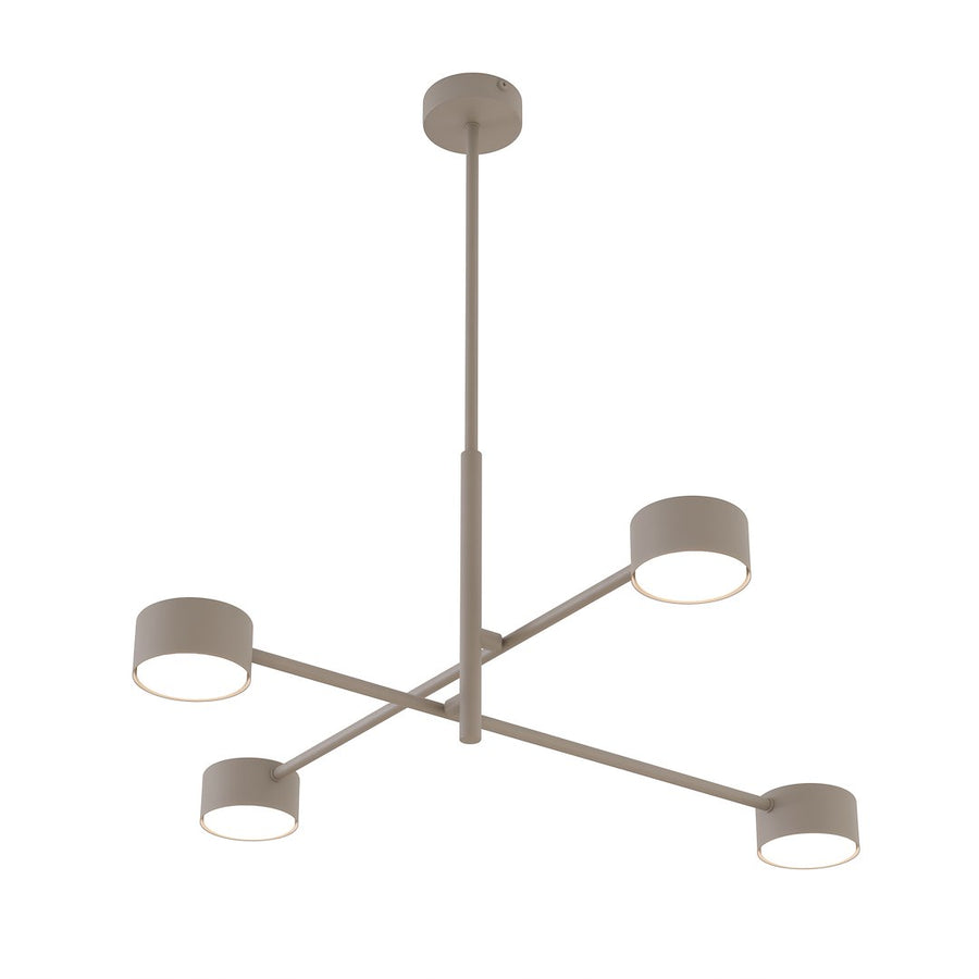 Vue en plongée des quatre diffuseurs cylindriques allumés et des bras croisés
