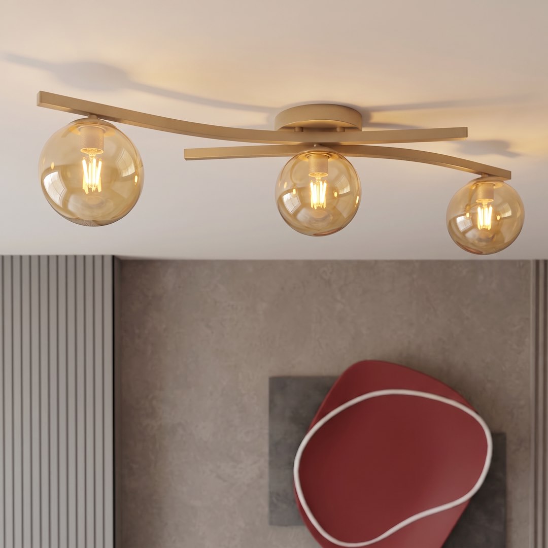 Plafonnier allumé au plafond, ombres douces, intérieur contemporain