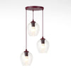 Suspension Istar 3 lumières bordeaux, verre transparent, H 40 cm