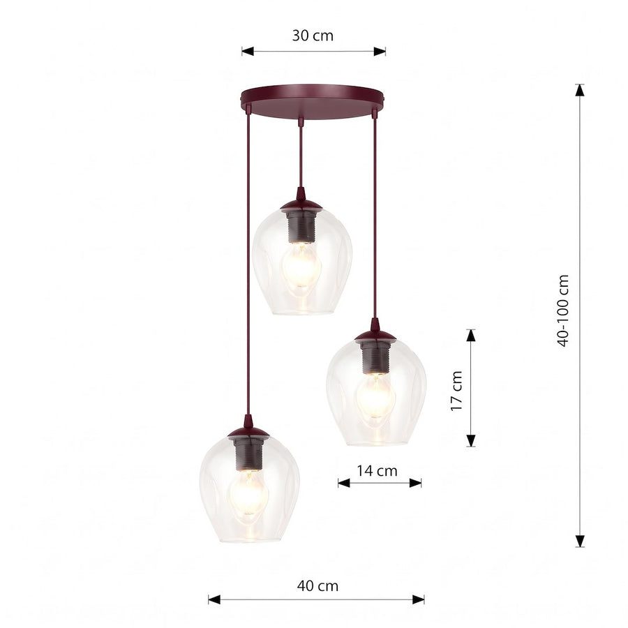 Schéma de dimensions du luminaire avec largeur 30 cm, hauteur 40 à 100 cm.