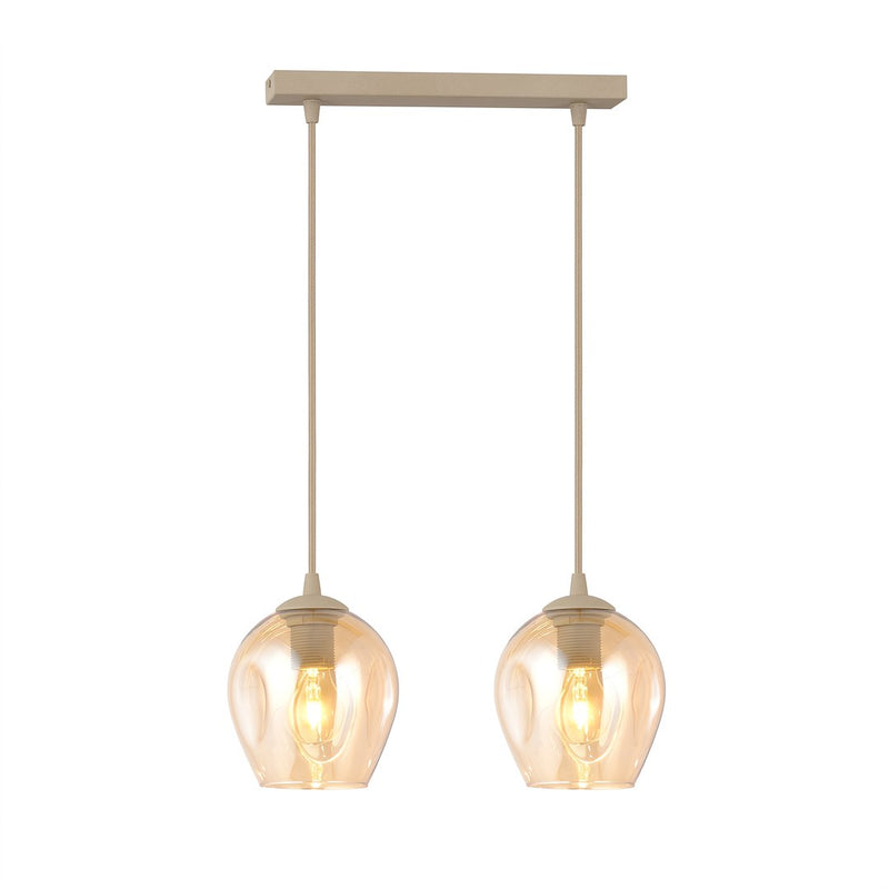 Suspension Istar 2 lumières beige, verre ambré