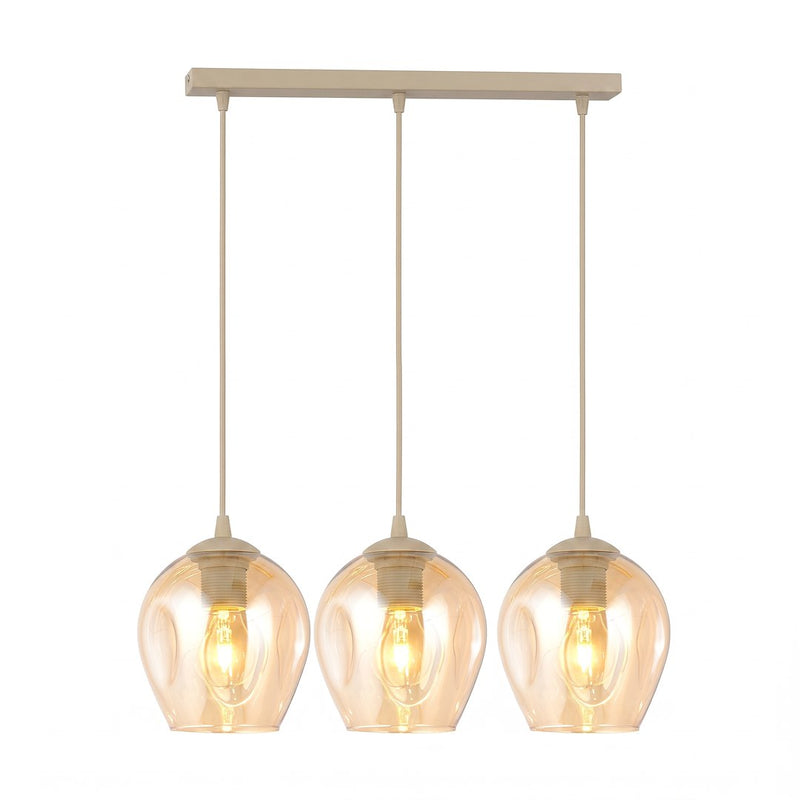 Suspension Istar 3 lumières beige, verre ambré, H 14 cm