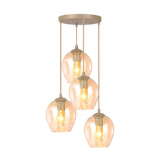 Suspension Istar 4 lumières beige, verre ambré
