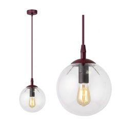 Suspension Cosmo bordeaux, verre transparent