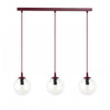 Suspension Cosmo 3 lumières bordeaux, verre transparent, H 14 cm