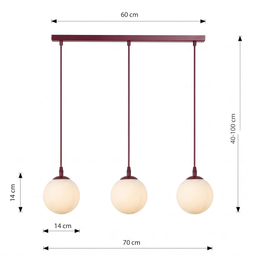 Schéma coté du luminaire, largeur soixante centimètres et hauteur réglable de quarante à cent.