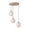 Suspension Cosmo 3 lumières beige, verre blanc, H 40 cm