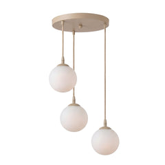 Suspension Cosmo 3 lumières beige, verre blanc, H 40 cm