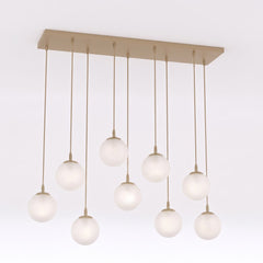 Suspension Cosmo 9 lumières beige, verre blanc