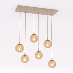 Suspension Cosmo 6 lumières beige, verre ambré