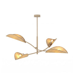 Plafonnier Lotus 4 lumières beige, tissu rotin